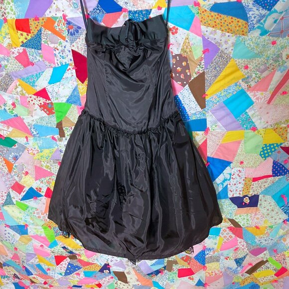 80s vintage dress  cocktail tiered ruffle big flower strapless prom - Picture 9 of 10